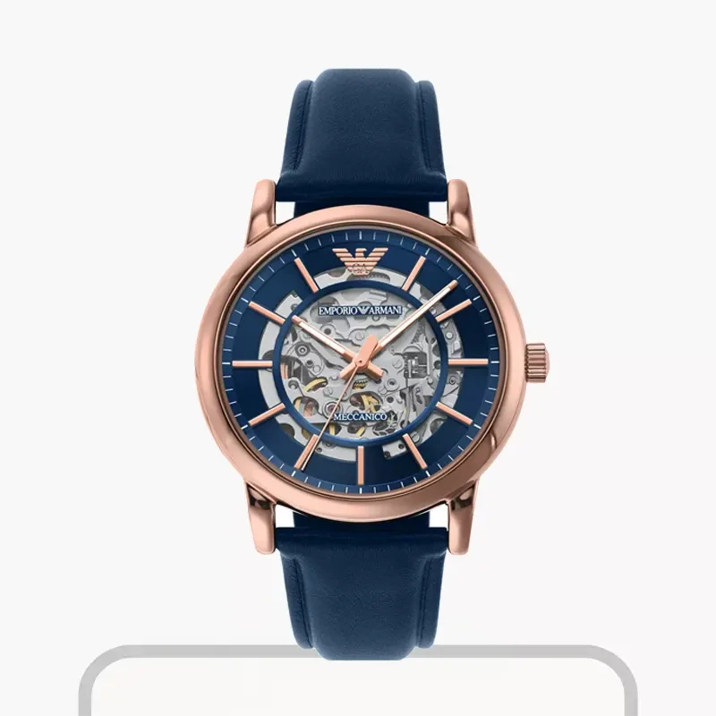 Emporio Armani Automatic Skeleton Blue Dial Men's Watch- AR60050
